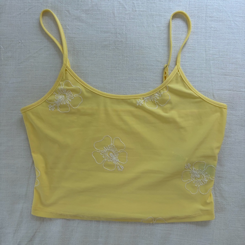 Yellow Floral Embroidered Tank Top